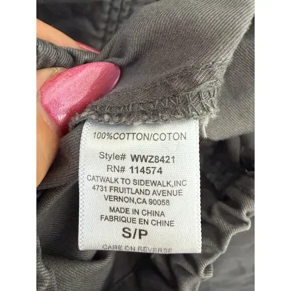 Pleione Utility Cargo Vest Jacket Gray Drawstring Waist Pockets Size S - Picture 8 of 9